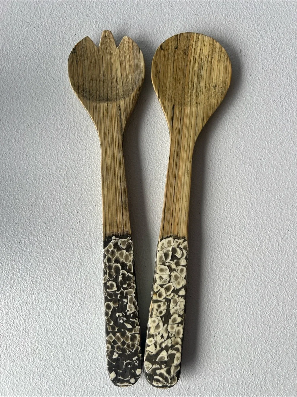 Handcrafted Bamboo Salad Servers with Decorative Resin Handles - z14